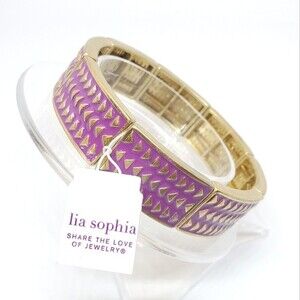 Lia Sophia Purple Enamel Gold Tone Arrow Stretch Bracelet NWT